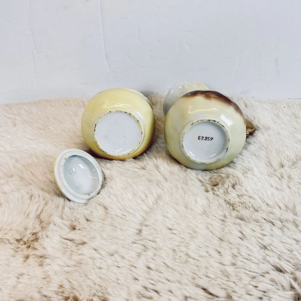 Vintage Enesco Porcelain Mini Sugar Creamer Set Fruit Colorful‎ Gold Accent
